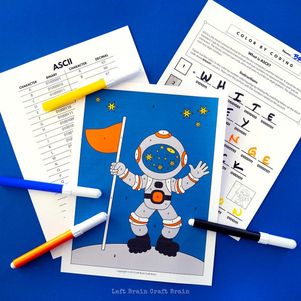 Astronaut Color by Coding Coloring Page