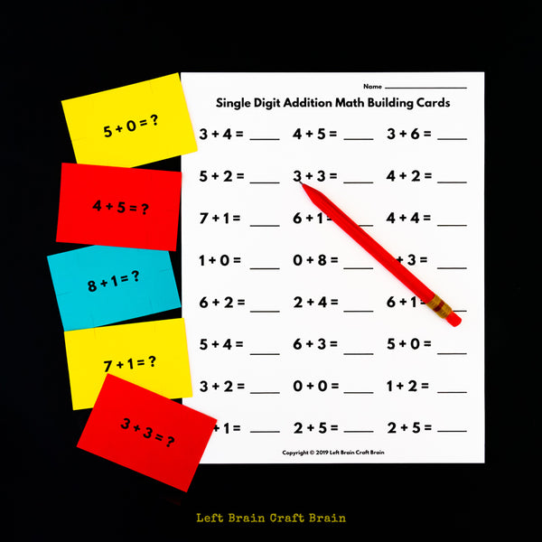Math Building Cards - Single Digit Addition No Regrouping